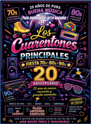 Imagen de Los Cuarentones Principales - 20 Aniversario (Fiesta 70s, 80s y 90s)