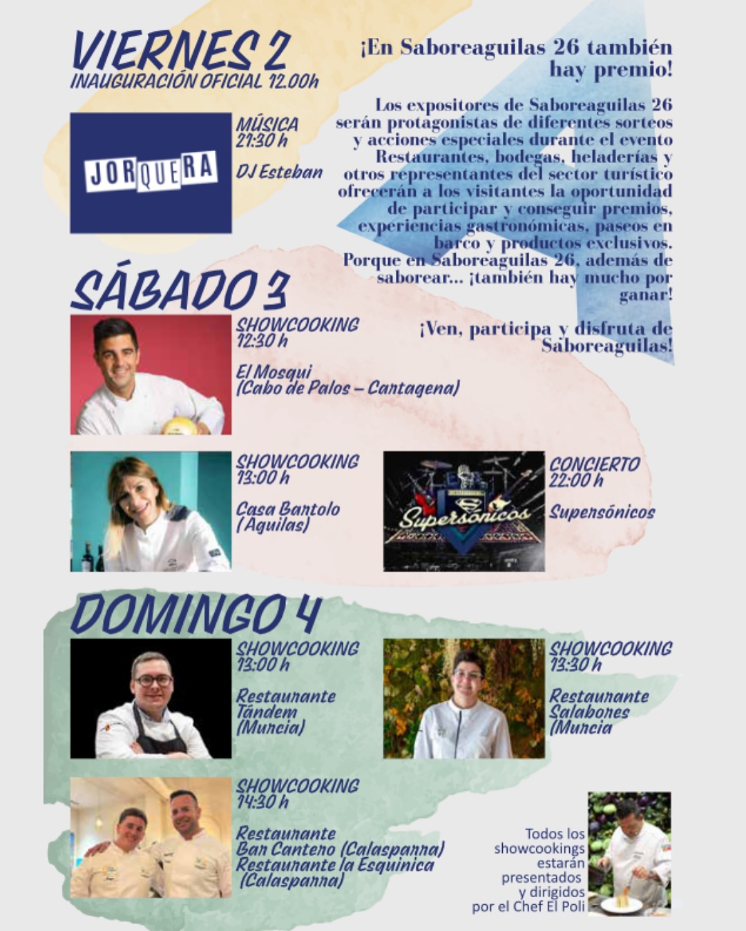 SaboreÁguilas 26 — Programa por días (showcookings y conciertos)
