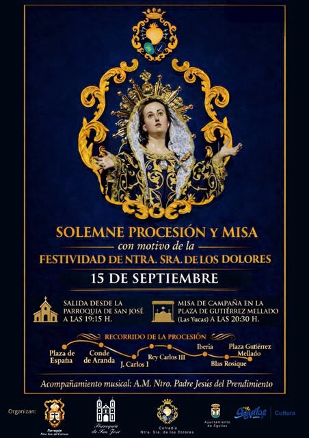 Cartel Solemne Procesión y Misa — Ntra. Sra. de los Dolores