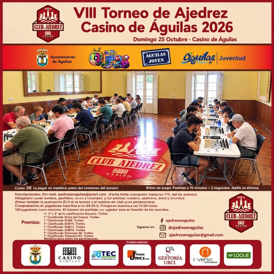 Cartel oficial — VIII Torneo de Ajedrez Casino de Águilas 2026